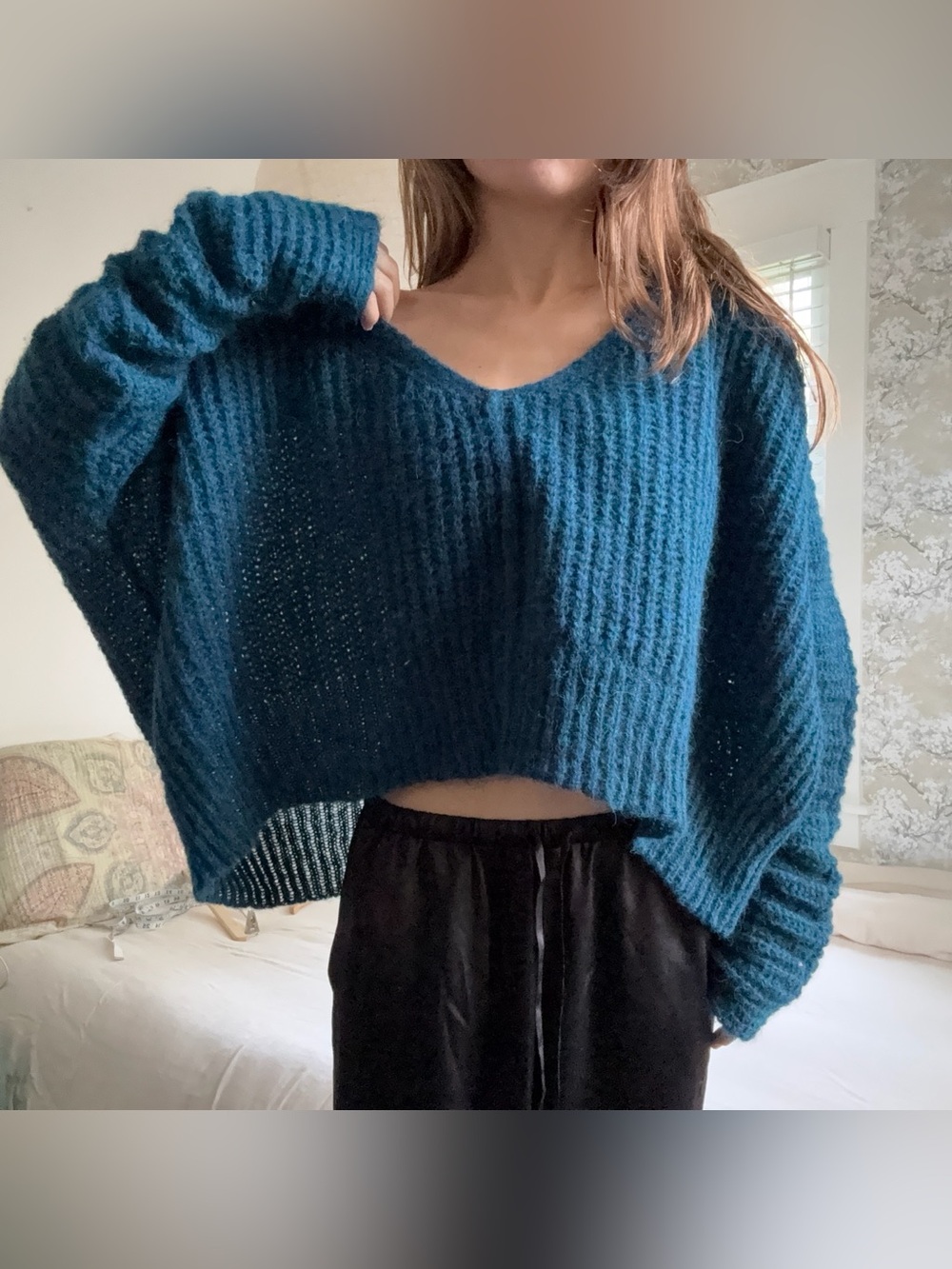 Free People Moonbeam Alpaca Slouchy Oversized Fuzzy Knit Teal Sweater S